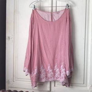 Red and white pin strip blouse